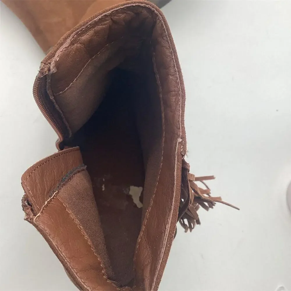 Women's Brown Suede‎ Fringe Wedge Booties Size 11